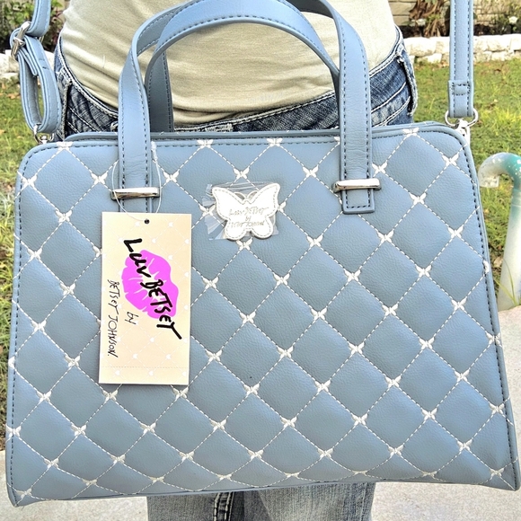 Betsey Johnson Handbags - NWT DENIM n WHITE COLORED LUV BETSEY BUTTERFLY EMBROIDERED SATCHEL